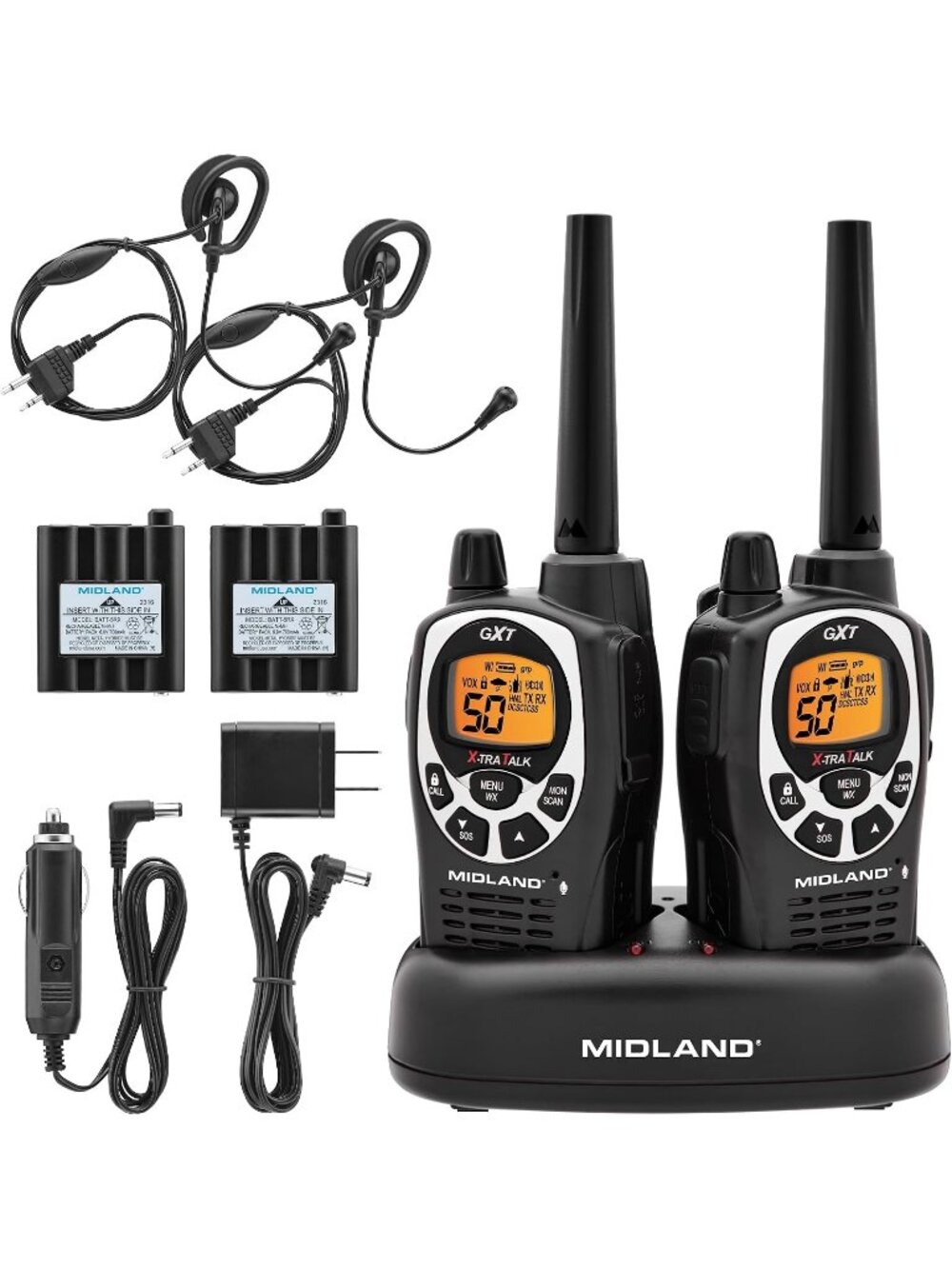 New GXT1000VP4 GMRS Two-Way Radios with Headsets, Black, 2 Pack